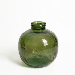 Vase Verre Recyclé 32 X 35 Cm Forme Boule Vert Olive