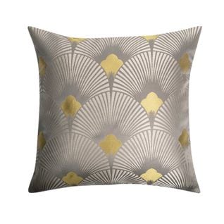 Housse De Coussin Jacquard 45 X 45 Cm Motif Éventail Art Déco Gris Doré