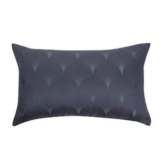 Housse De Coussin Jacquard 30 X 50 Cm Motif Éventail Art Déco Ton Sur Ton Bleu Foncé