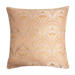 Housse De Coussin Jacquard 45 X 45 Cm Motif Art Déco Ton Sur Ton Rose Pêche