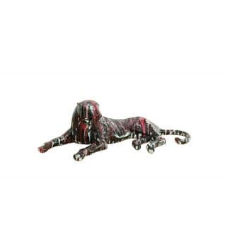 Statue Panthère Couchée Avec Coulures Rouge Noir L63 Cm - Feli Drips