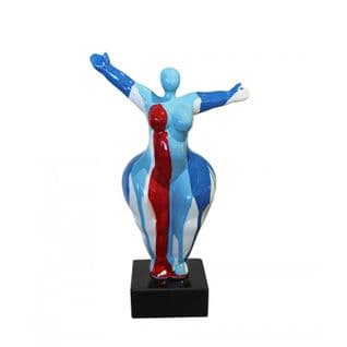 Statue Femme Bras Levés Coulures Bleu / Rouge H34 Cm - Lady Drips 01