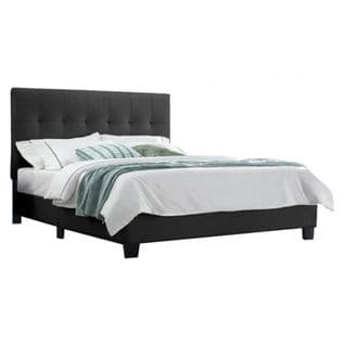 Lit Double 140 X 190 Cm En Simili Noir + Sommier Fixe - Pandora