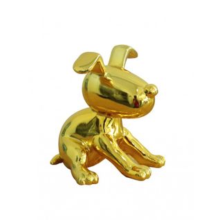 Statue Chien Assis Avec Peinture Jaune Métallisée H12 Cm - Gold Snoop