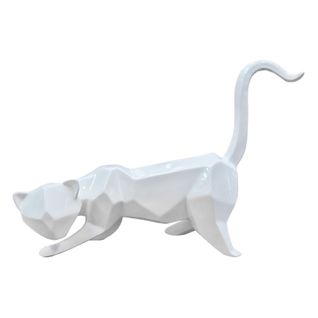 Statue Chat Géométrique Et Cubique Blanc L43 Cm - White Cat