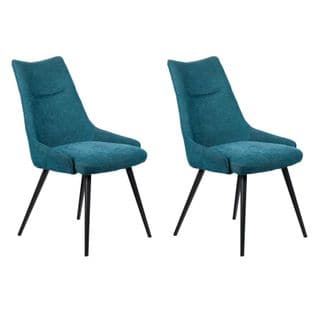 Lot De 2 Chaises Rembourrées En Tissu Bleu Pieds Métal Noir - Olbia