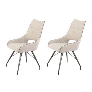 Lot De 2 Chaises Tissu Beige Et Pieds Métal - Anaïs