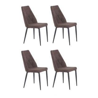 Lot De 4 Chaises Tissu Marron Capitonné Et Pieds Métal - Rita