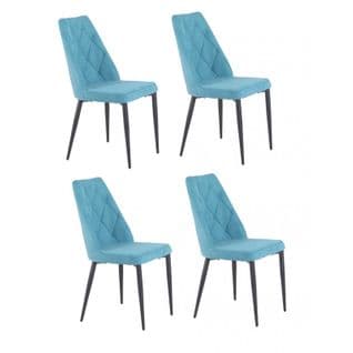 Lot De 4 Chaises Tissu Bleu Capitonné Et Pieds Métal - Rita