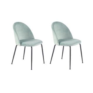 Lot De 2 Chaises En Velours Vert Et Pieds Métal Noir - Fara