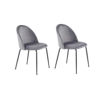 Lot De 2 Chaises En Velours Gris Et Pieds Métal Noir - Fara