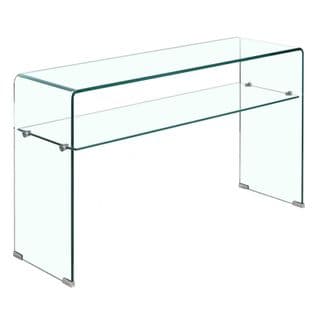 Console Rectangulaire L100 Cm En Verre Trempé Et Étagère Vitrée - Ice