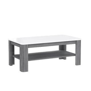 Table Basse 110 Cm Blanc Laqué Et Pieds Décor Bois Gris - Alexiane