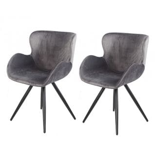 Lot De 2 Chaises Velours Gris Et Pieds Métal Noir Design Scandinave - Lotus