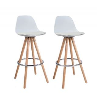 Lot De 2 Tabourets De Bar Blanc Avec Pieds Bois Et Métal - Diana