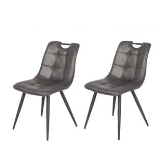 Lot De 2 Chaises Simili Noir Vieilli Vintage Piétement Métal - Muse