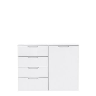 Commode 110 Cm Blanc Laqué 1 Porte 4 Tiroirs - Pure