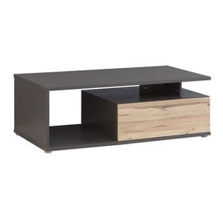 Table Basse 120 Cm 2 Tiroirs Décor Chêne Clair Et Gris - Marbella