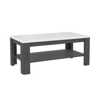 Table Basse Rectangulaire 110 Cm Blanc Laqué Et Décor Gris - Calvi