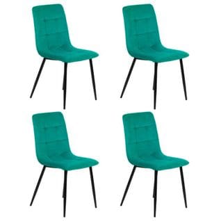 Lot De 4 Chaises Matelassées En Velours Vert Pied Métal Noir - Louise