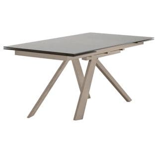 Table De Repas Extensible 160/240 Cm Taupe Et Verre Trempé - Cassandra