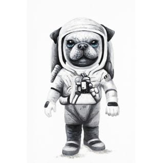 Tableau Peinture Chien Astronaute Noir Et Blanc 60 X 40 Cm - Laïka