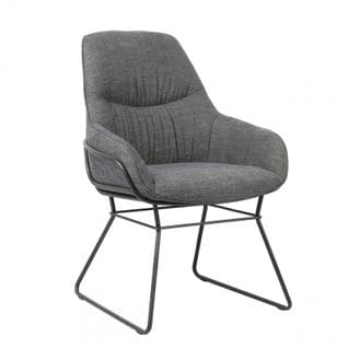 Fauteuil Tissu Gris Anthracite Pieds Traineaux Métal Noir - Zola