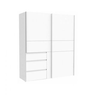 Armoire 200 Cm 2 Portes Coulissantes 3 Tiroirs Décor Blanc - Thor