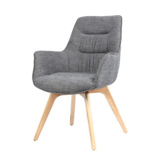 Fauteuil Scandinave Gris Tissu Chiné Pieds Bois - Cecilia