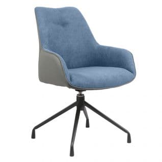 Fauteuil Rotatif Tissu Bleu Chiné Et Simili Gris - Ella