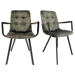 Lot 2 Fauteuils En Velours Vert Foncé Et Piètement Métal Noir - Nami