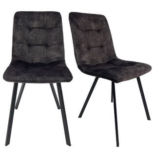 Lot De 2 Chaises En Velours Anthracite Et Piètement Métal Noir - Nami