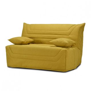 Banquette Lit BZ 140x190 Cm En Tissu Jaune Et Matelas 12 Cm - Cyriac