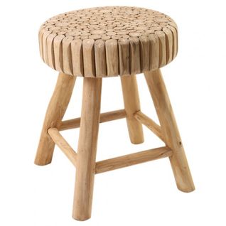 Tabouret / Table D'appoint Artisanale En Bois De Teck - Pie