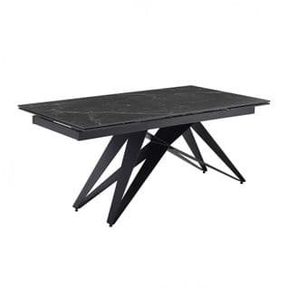 Table Extensible 160/240 Cm Céramique Noir Marbré Pied Géométrique - Indiana 03