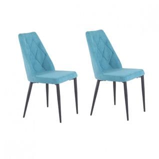 Lot De 2 Chaises En Tissu Bleu Et Pieds Métal Noir - Rita