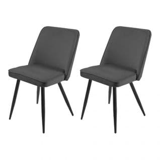 Lot De 2 Chaises En Velours Gris Foncé Piètement En Métal Noir – Telly