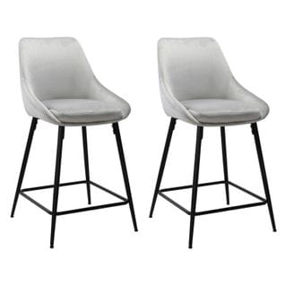 Lot De 2 Tabourets De Bar En Velours Gris Et Piétement Métal - Jazzy