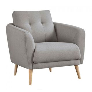 Fauteuil En Tissu Gris Avec Coussin Pieds Bois De Hêtre Massif - Lorna