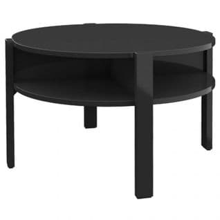 Table D'appoint Ronde D. 74 Cm Noir Avec 4 Niches Rangements - Rozaly