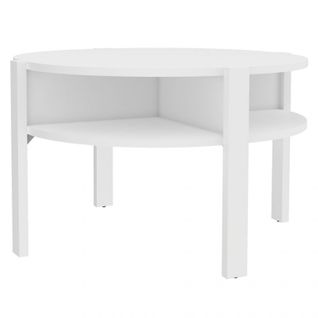 Table D'appoint Ronde D. 74 Cm Blanc Avec 4 Niches Rangements - Rozaly