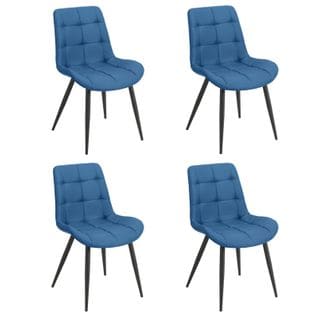 Lot De 4 Chaises En Tissu Bleu Avec Pieds En Métal Noir - Jaelle