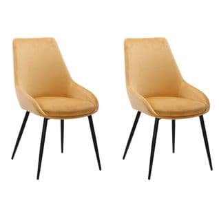 Lot De 2 Chaises En Velours Jaune Pieds En Métal Noir - Jazzy