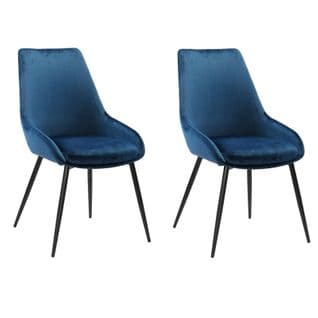 Lot De 2 Chaises En Velours Bleu Marine Pieds Métal Noir - Jazzy