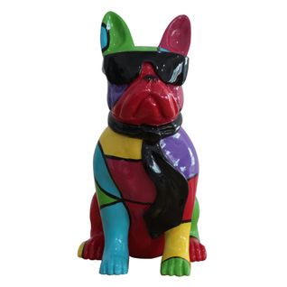 Statue Chien Bulldog Assis Noir Et Multicolore H37 Cm - Karl 01