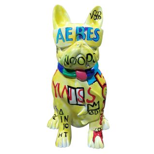 Statue Chien Bulldog Assis Avec Graffiti Multicolores H37 Cm - Karl 02