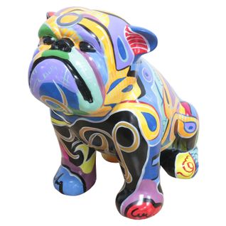 Statue Chien Bulldog Avec Tags Abstraits Multicolores H43 Cm - Taz