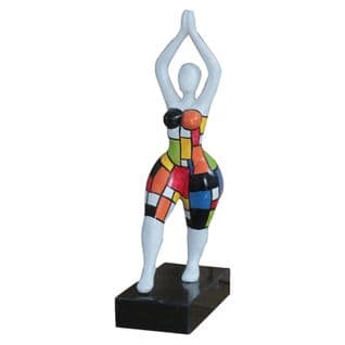 Statue Femme Bras Levés Avec Carreaux Multicolores H39 Cm - Lady Piet