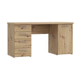 Bureau Droit 145 Cm 1 Porte 4 Tiroirs Décor Chêne Rustique - Marie