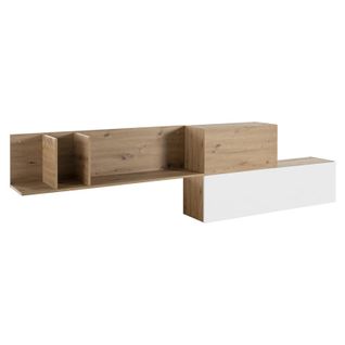 Etagère Murale Asymétrique 270 Cm Décor Chêne Blanc Laqué - Veronica